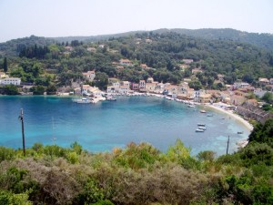 a great full view of loggos port in paxos island